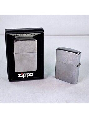 Lot of 2 Zippo Lighters Brushed Chrome Vintage 1970s and 2014 B 14 with Box